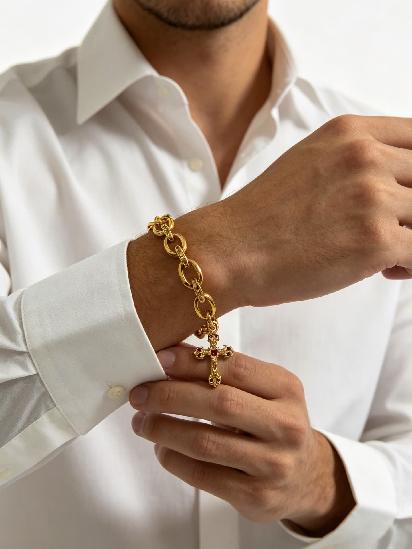 Chrome Hearts Gold Plated Bracelet with Cross Charm